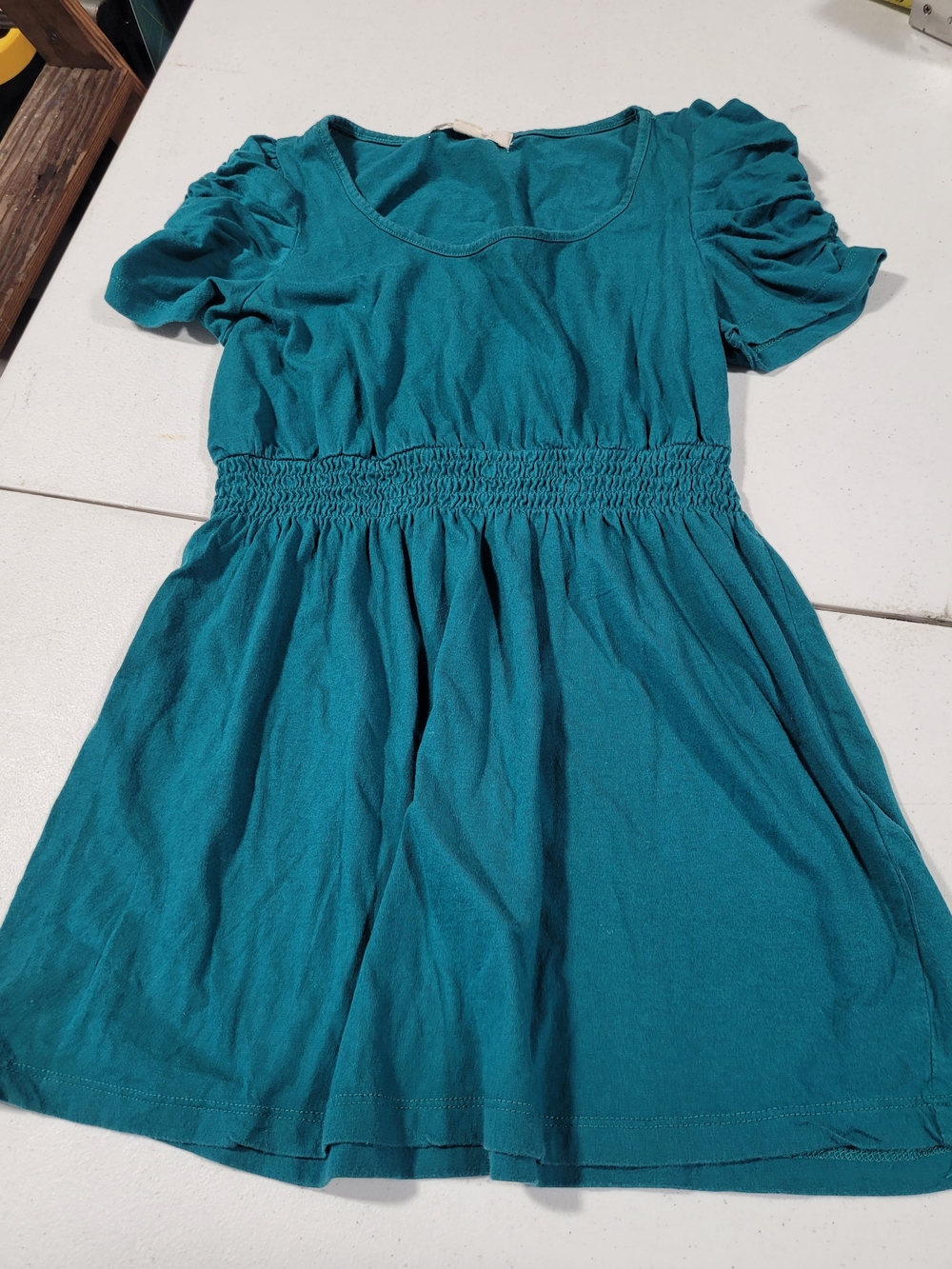 Forever 21 Teal Short Sleeve Smocked Waist Top